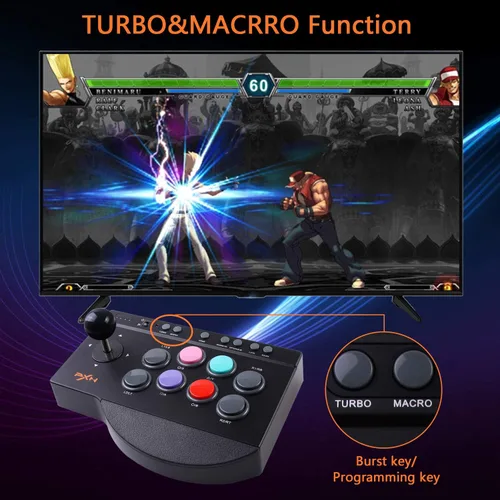 Vista 7 de PXN Street Fighter Arcade Game Fighter Arcade Fighting Stick con puerto USB, con funciones Turbo y macro, adecuado para PS3 PS4 Xbox ONENintendo