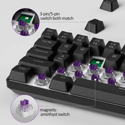 Vista 3 de MageGee Teclado para juegos de disparo rápido 60%, interruptor magnético de efecto Hall, punto de actuación ajustable, teclado con cable Negro