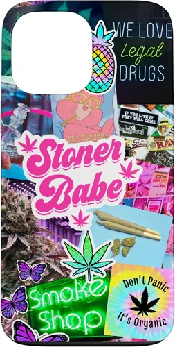 Vista 24 de Girly Stoner - Funda para iPhone 17 con collage de cannabis, marihuana 420