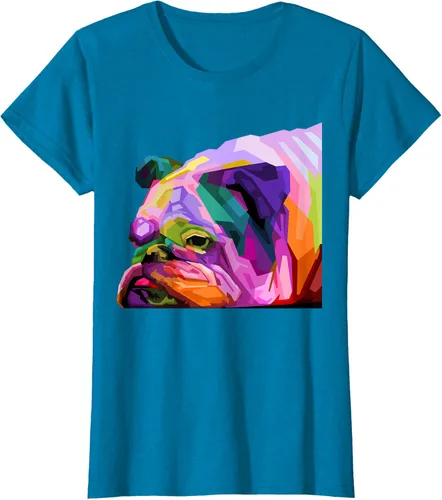 Vista 114 de Camiseta de retrato pop artístico de bulldog británico inglés para dueños de perros, Negro, S