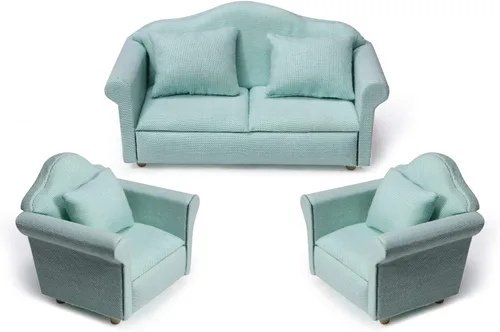 Vista 10 de Sofá de casa de muñecas, muebles en miniatura, sofá con almohadas para sala de estar, decoración de escritorio, sofá de tela, mini accesorios