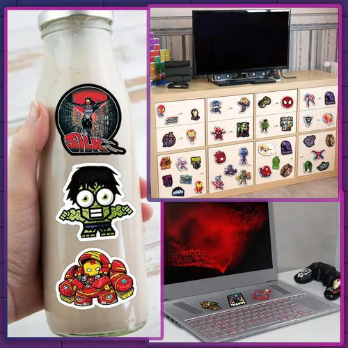Vista 2 de 200 calcomanías de héroe para adolescentes, calcomanías de superhéroe, impermeables, con temática de leyendas de cómics, calcomanías para laptop