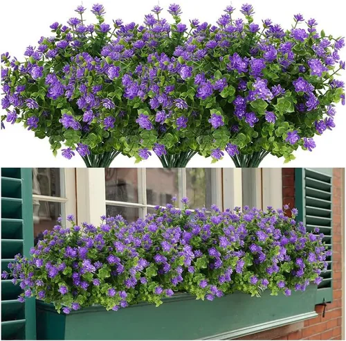 Vista 3 de Flores artificiales para exteriores, flores sintéticas para macetas de exterior, flores exteriores que se ven reales (14 unidades, naranja)