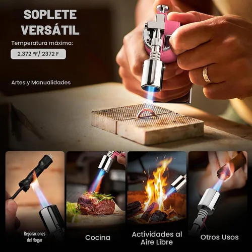 Vista 5 de RAVS Antorcha de Butano, Encendedor Antorcha de Metal Rosa con Llama Ajustable, Antorcha de Alimentos para Hornear, BBQ, Postres, Rellenos