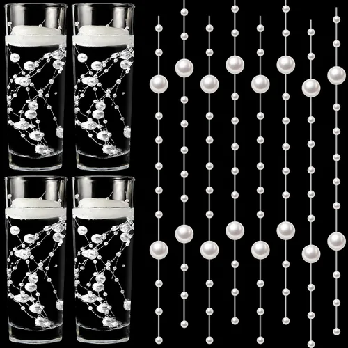 Vista 10 de Geosar 48 cuerdas de perlas artificiales para velas flotantes, rellenos de jarrones sintéticos, guirnaldas decorativas de cuentas para centros