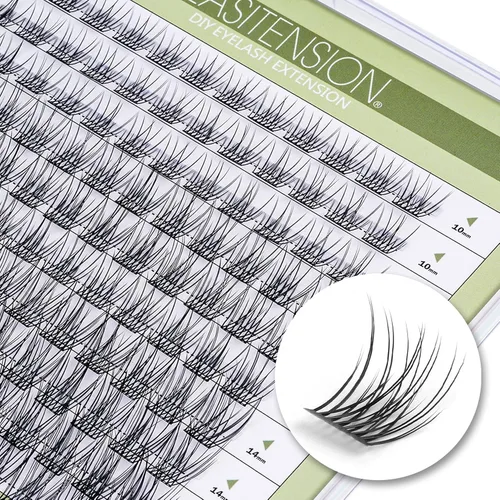 Vista 32 de Extensión de Pestañas DIY, Efecto 3D Pestañas Individuales Adheridas con Pegamento 12 Racimos Conjunto de Pestañas de Volumen, Extensión de Pestañas