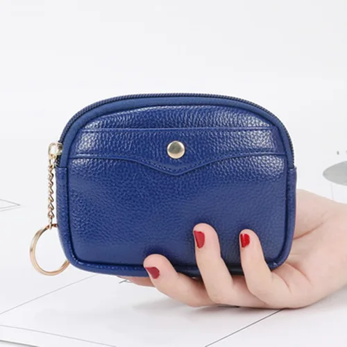 Vista 2 de Essencedelight - Monedero de piel sintética suave con llavero con cremallera, tarjeteromonedero para mujeres y niñas, color azul, 5.1in