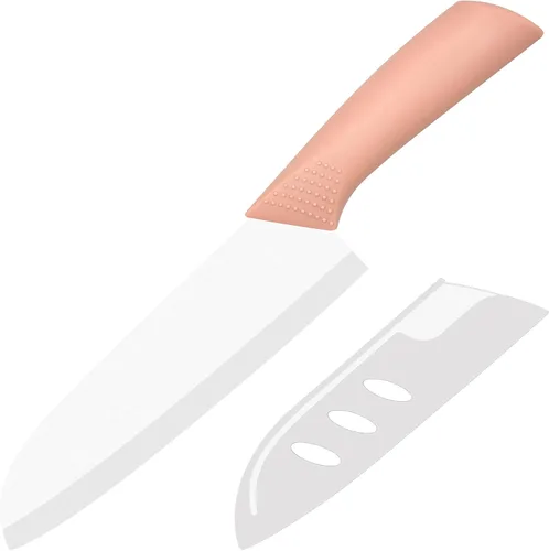 Vista 11 de Cuchillo de cerámica – Cuchillo Santoku de chef de 7 pulgadas – Cuchillo de cocina de cerámica afilado con cubierta de funda