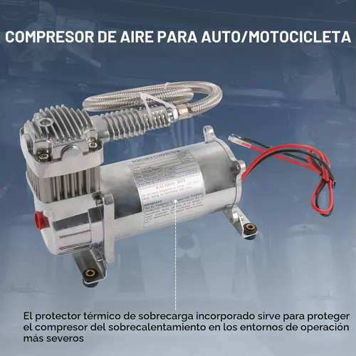 Vista 3 de Compresor de aire de cromo de 12V 444C 200 PSI para automóvil/motocicleta