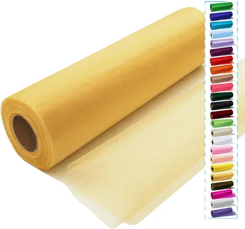 Vista 22 de Rollos de tela de tul negro con cristales y organza 12 pulgadas por 150 pies (45,72 m), tela transparente para manualidades, lazos de tutú