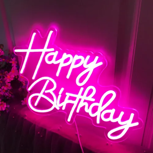 Vista 17 de Letrero de neón de feliz cumpleaños, reutilizable, luz LED azul de neón, decoración de fiesta de cumpleaños, funciona con USB, decorativo para telón