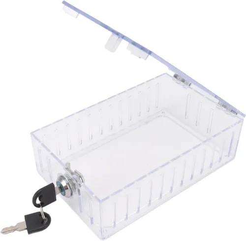 Vista 4 de Caja de bloqueo de termostato con llave, cubierta transparente, adecuada para la mayoría de termostatos, grande, acrílico de alta calidad, larga
