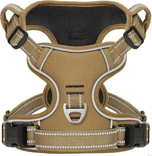 Vista 37 de HEELE Arnés para perro pequeño sin tirones con mango suave, arnés reflectante ajustable, color negro, XS Reflective Front Clip Vest with Control