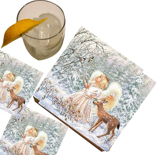 Vista 3 de Servilletas navideñas de 20 quilates de 13 x 13 pulgadas, hermosas servilletas de invierno con diseño de ángel