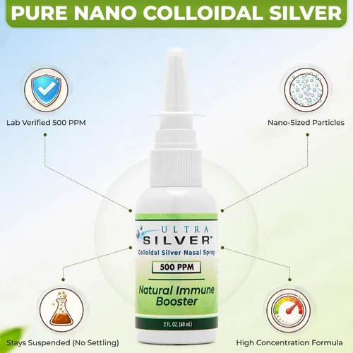 Vista 4 de Ultra Silver ® Spray nasal de plata coloidal 500 PPM Botella de spray vertical de 2 onzas