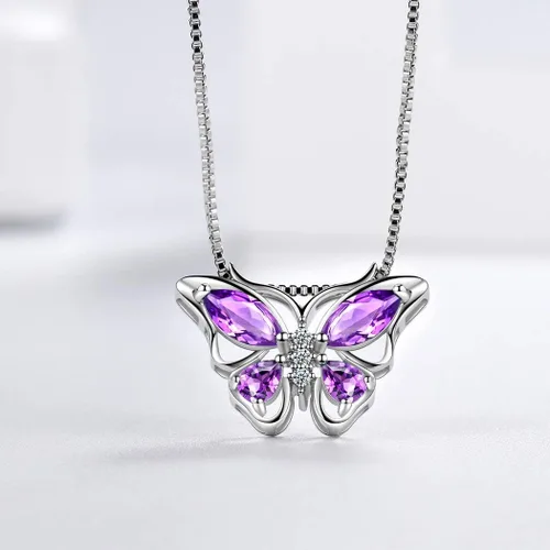 Vista 4 de Aurora Tears Butterfly Jewelry,Women 925 Sterling Silver Butterflies Birthstone Pendant NecklaceEarringsRings Wedding Gift