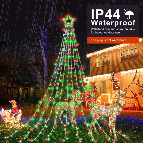 Vista 4 de Decoración al aire libre para Navidad (nueva), 320 luces LED colgantes centelleantes en forma de hadas para decoración de árbol al aire libre
