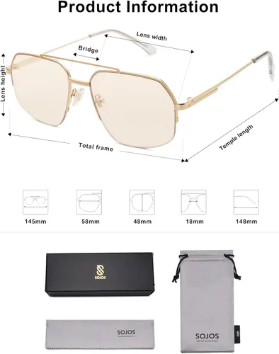 Vista 10 de SOJOS Trendy Aviator Sunglasses Mens Womens Retro Double Bridge Metal Frame Semi-Rimless Shades SJ1191