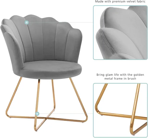 Vista 4 de DUHOME Silla decorativa de terciopelo para sala de estar, silla de esquina para dormitorio, sala de estar, silla de sala de estar en forma de concha