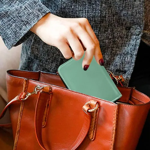 Vista 7 de linqin Tarjetero delgado con cremallera para mujer, con bloqueo RFID, cuero suave, 2 bolsillos para monedas, esencial para viajes