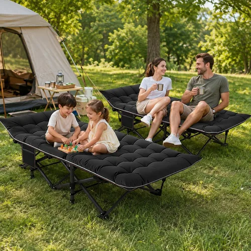Vista 2 de ABORON Catres de camping para adultos, 28 pulgadas extra anchas para dormir Todo negro
