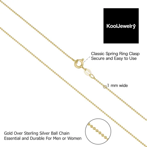 Vista 3 de Kooljewelry Gold Plated Sterling Silver Bead Ball Chain Necklace for Women