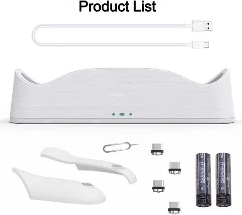 Vista 7 de Soporte de base de carga para Oculus Quest 2 con 2 baterías recargables cable de carga USB-C 4 cabezales de conector magnéticos 2 cubiertas