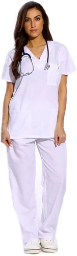 Vista 27 de Just Love Juego de uniforme médico para mujer de seis bolsillos con cuello en V y pantalón cargo Negro