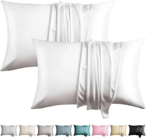Vista 22 de Juego de 2 fundas de almohada de seda 100% de tamaño estándar, fundas de almohada de seda de morera para cabello y piel, juego de 2, seda de la más