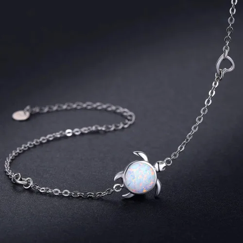 Vista 3 de Cuoka Pulsera de tortuga de plata de ley 925 con ópalo y tortuga marina, pulsera de tortuga de mar, pulsera de naturaleza oceánica, regalo para ella