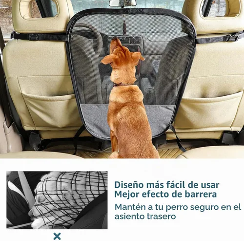 Vista 6 de Petsfit Barrera de coche para perro, barrera para mascotas, malla para asiento trasero de perro con cuerda de ajuste y gancho, adecuada