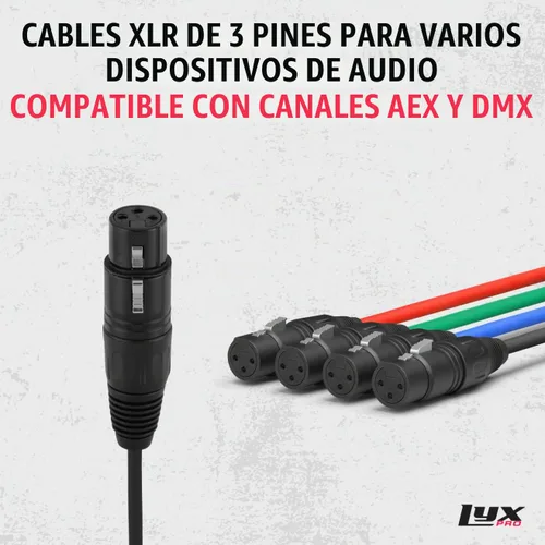 Vista 3 de LyxPro XLR 3 pies de cable de audio de 4 canales de 3 pines de red múltiple para conexión hembra de escenario y estudio de grabación, excelente