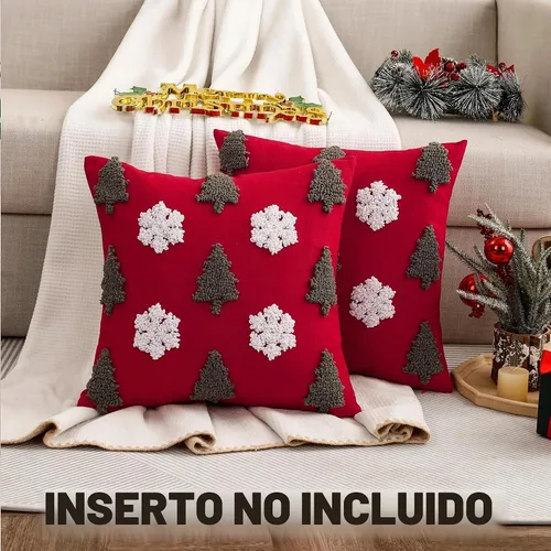 Vista 3 de Juego de 2 fundas de almohada acolchadas de Navidad de 20 x 20 pulgadas, árbol de Navidad rojo con copo de nieve, funda de almohada para fiesta
