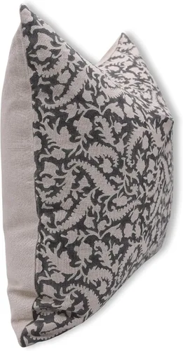 Vista 2 de Funda de cojín hecha a mano con estampado de bloques de lino puro, 20 x 20 pulgadas, con cremallera, para exteriores, decoración del hogar