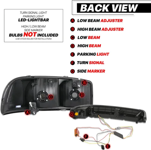 Vista 4 de M-AUTO Switchback - Tira de faros delanteros LED DRL de 4 piezas + lámparas de parachoques compatibles con GMC Sierra 1500 99-07, 99-04 2500, 01-07
