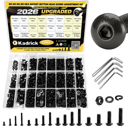 Vista 20 de Kadrick 1230 piezas de tornillos de acero inoxidable 304, surtido métrico M2 M3 M4 M5, kit de pernos de cabeza hexagonal de botón de 4mm-20mm