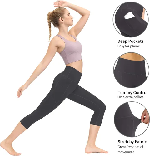 Vista 4 de Fengbay Pantalones de yoga de cintura alta, pantalones de yoga con bolsillo, control de abdomen, entrenamiento, correr, leggings de yoga elásticos