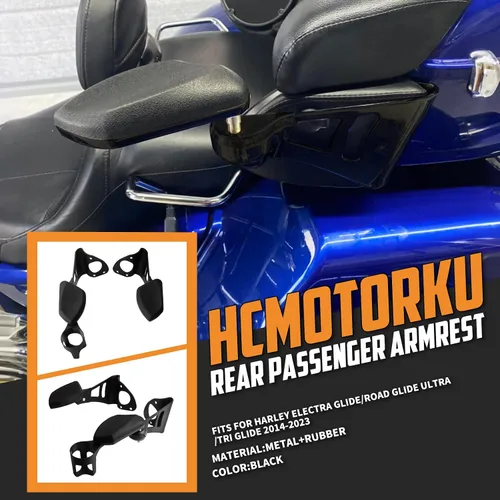 Vista 2 de Reposabrazos para pasajero con portavasos ajustable para Harley Touring Electra Glide FLHT, Road Glide Ultra FLTR, Tri Glide FLHTCUTG 2014-2024 Negro