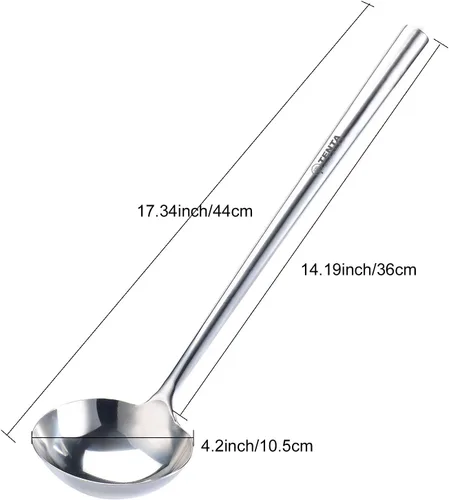 Vista 2 de Tenta Kitchen Cuchara profesional grande de acero inoxidable para servir – Cucharón de salsa para sopa para comedor escolar, cocina de hotel