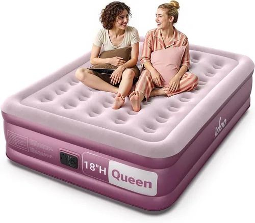 Vista 10 de iDOO Colchón de aire Queen con bomba incorporada, cama inflable elevada de Top Gris & Azul Marino
