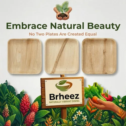 Vista 4 de brheez - Platos y cuencos de bambú desechables, diseño de hoja de palma, biodegradables