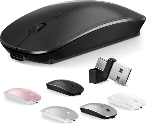 Vista 10 de Mouse para MacBook Mouse inalámbrico Bluetooth portátil MacBook Air Mac Pro recargable silencioso PC iPad ratón óptico con interruptor de modo dual