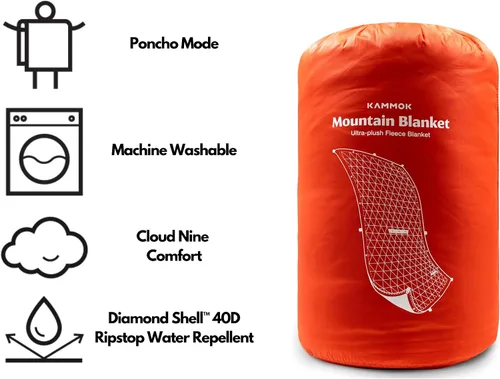Vista 7 de KAMMOK Manta de montaña – Forro polar ultra afelpado, resistente al agua, portátil, duradera, manta de campamento para interiores y exteriores