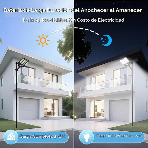 Vista 4 de 1200W Luces solares de calle al aire libre impermeables, luz solar de gran angular alimentada del anochecer al amanecer, control remoto y sensor