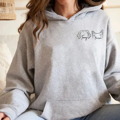Vista 6 de GODMERCH Sudadera personalizada con orejas de perro, sudadera de orejas de perro con diseño de línea, sudadera personalizada con foto de perro