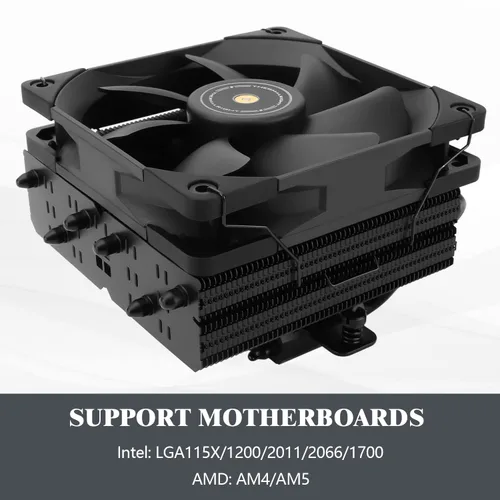 Vista 4 de Thermalright SI-100 Black Enfriador de aire para CPU, tubos de calor de 6×6mm, TL-E12B Ventilador silencioso PWM con rodamiento S-FDB V2.0
