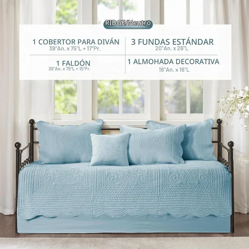 Vista 6 de Madison Park Coastal Damask - Juego de funda acolchada para sofá cama, 6 piezas, 39 x 75 pulgadas