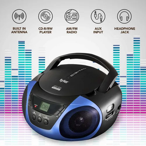 Vista 2 de Tyler - Reproductor de CD Boombox portátil, radio AM/FM Combo, reproductores de CD de Boom Box dinámicos para estéreo portátil