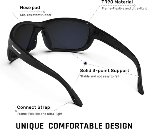 Vista 3 de TOREGE Gafas de sol polarizadas deportivas para hombres y mujeres, lentes de sol para ciclismo, correr, pesca, barco, senderismo, playa, TR66