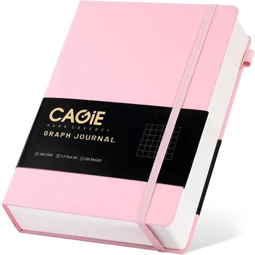 Vista 24 de CAGIE Cuaderno de cuadrícula de cuadrícula con puntos y balas, color negro A5
